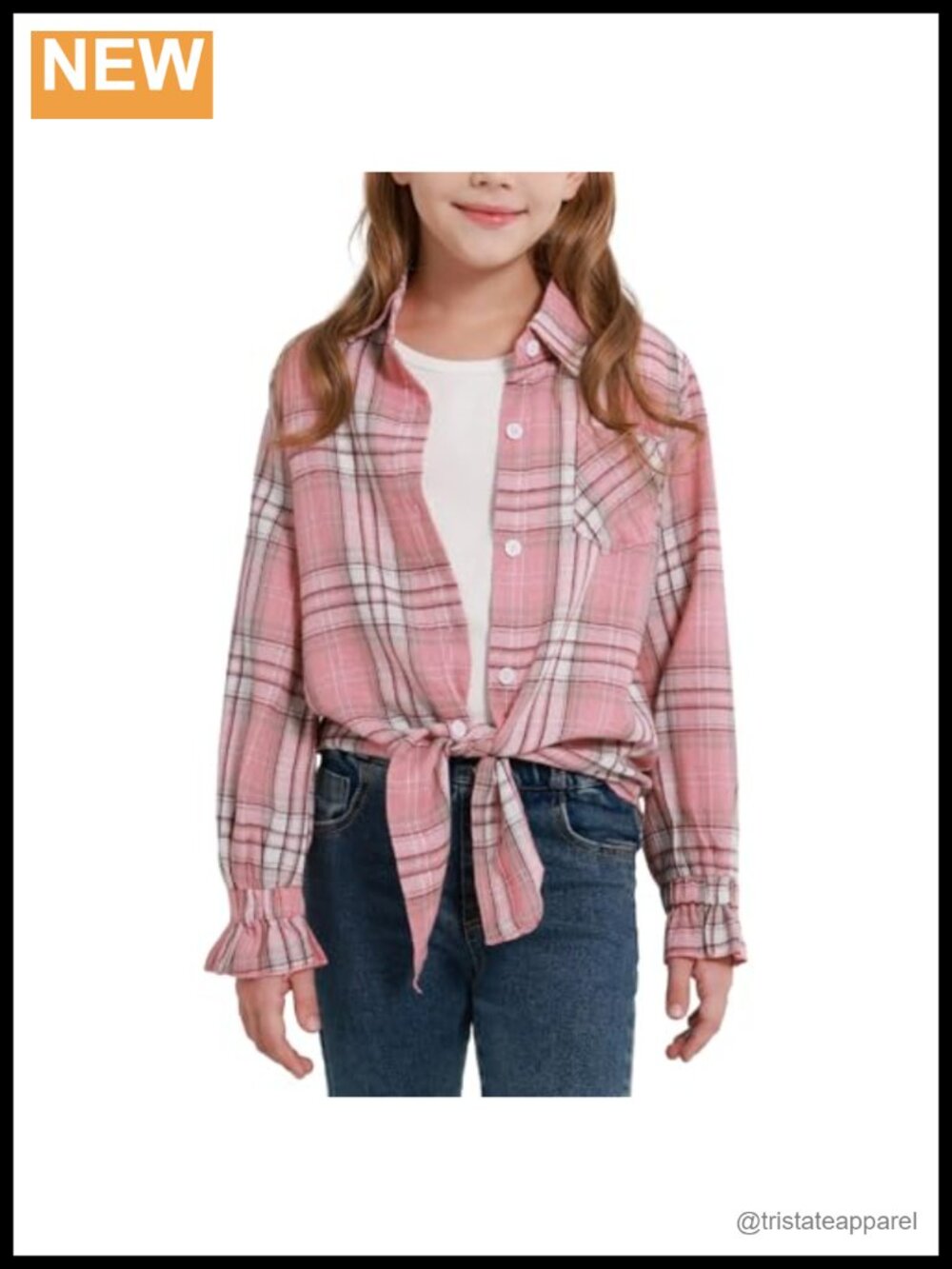 Girls Long Sleeve Plaid Flannel Shirt Button Down Tie Front Blouse